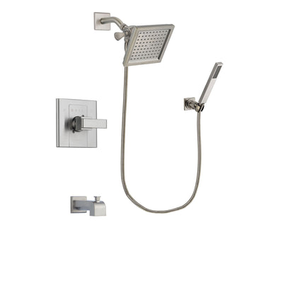 Delta Arzo Stainless Steel Finish Tub and Shower Faucet System Package with 6.5-inch Square Rain Showerhead and Wall-Mount Handheld Shower Stick Includes Rough-in Valve and Tub Spout DSP2193V