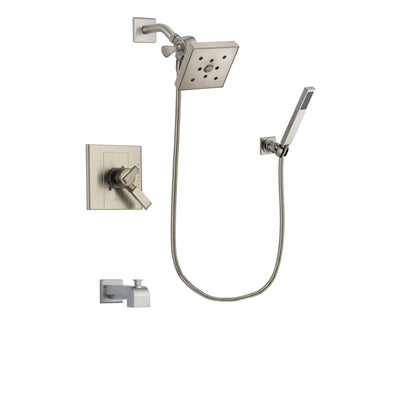 Delta Arzo Stainless Steel Finish Dual Control Tub and Shower Faucet System Package with Square Shower Head and Wall-Mount Handheld Shower Stick Includes Rough-in Valve and Tub Spout DSP2217V