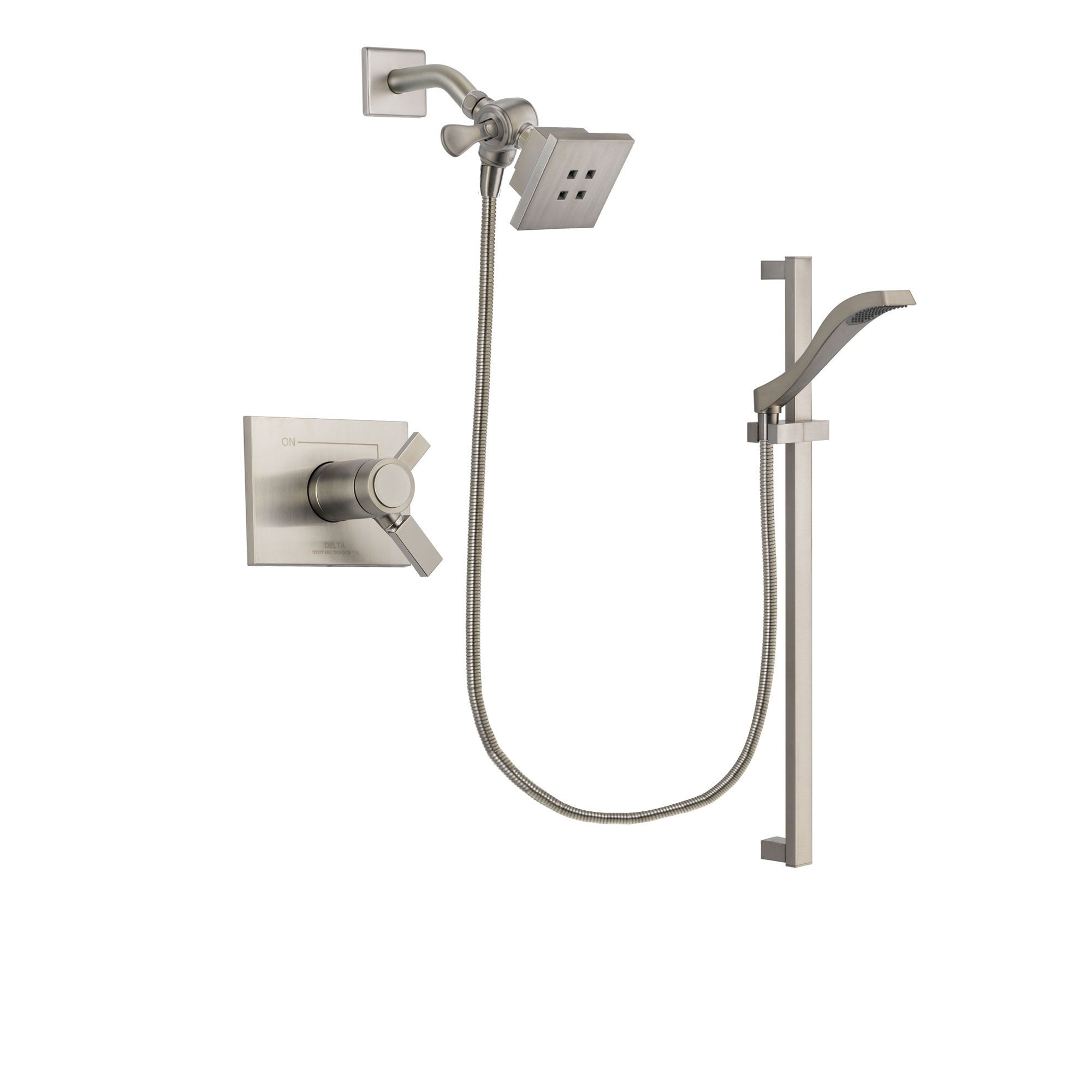 Delta Vero Stainless Steel Finish Thermostatic Shower Faucet System Package with Square Showerhead and Handheld Shower with Slide Bar Includes Rough-in Valve DSP2222V