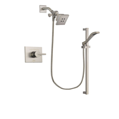 Delta Vero Stainless Steel Finish Shower Faucet System Package with Square Showerhead and Handheld Shower with Slide Bar Includes Rough-in Valve DSP2228V