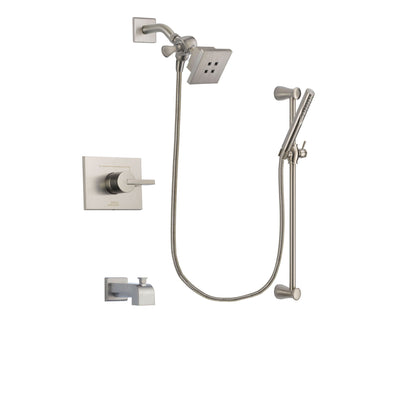 Delta Vero Stainless Steel Finish Tub and Shower Faucet System Package with Square Showerhead and Handheld Shower Spray with Slide Bar Includes Rough-in Valve and Tub Spout DSP2281V