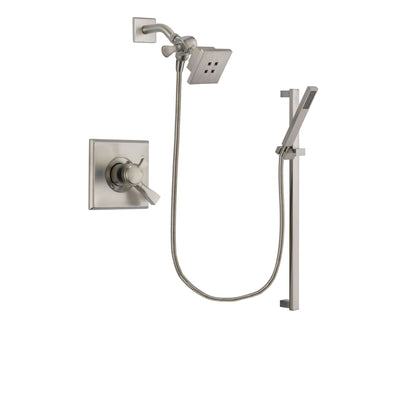 Delta Dryden Stainless Steel Finish Dual Control Shower Faucet System Package with Square Showerhead and Modern Personal Hand Shower with Slide Bar Includes Rough-in Valve DSP2340V