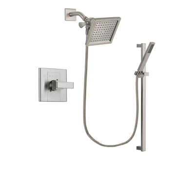 Delta Arzo Stainless Steel Finish Shower Faucet System Package with 6.5-inch Square Rain Showerhead and Modern Personal Hand Shower with Slide Bar Includes Rough-in Valve DSP2356V