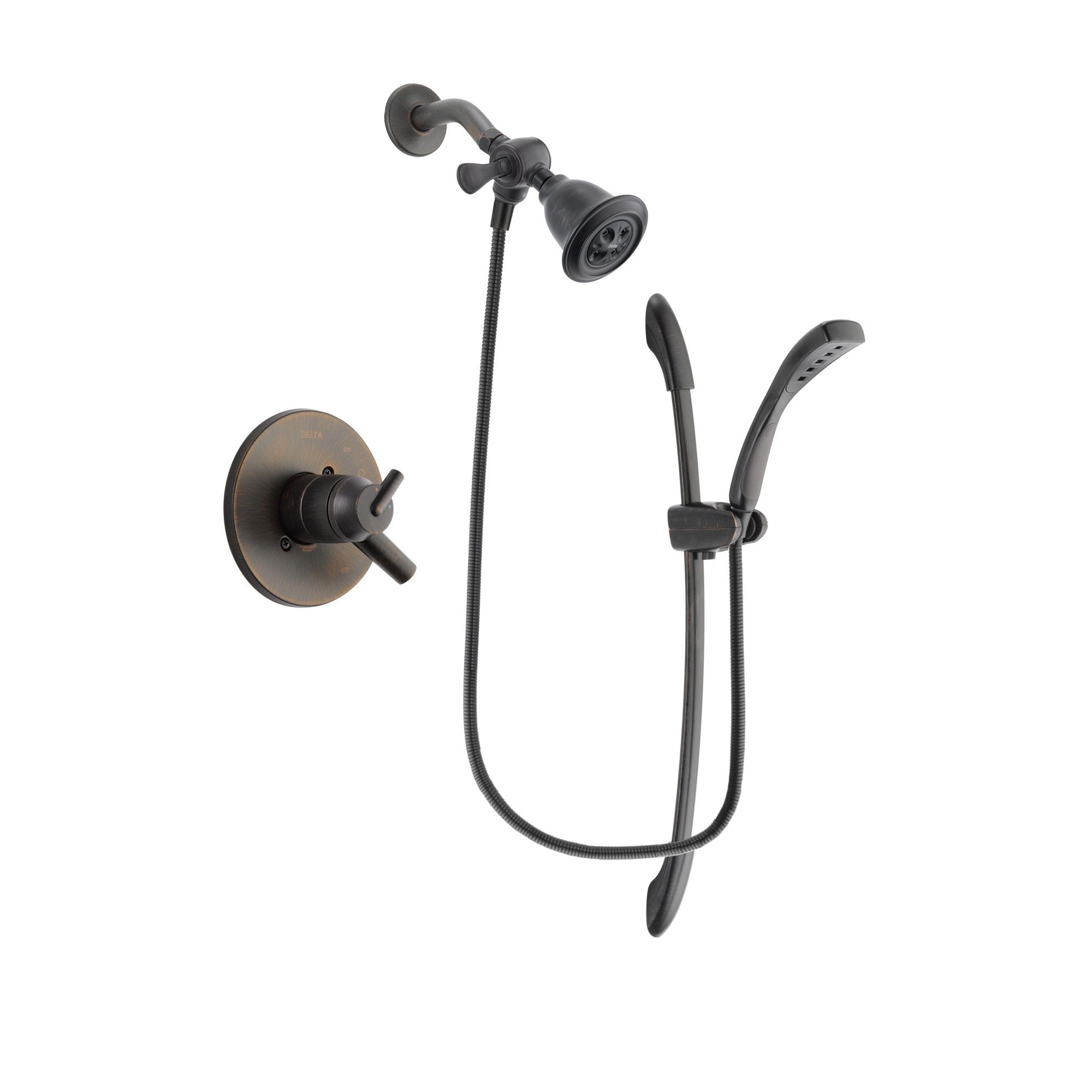 Delta Trinsic Venetian Bronze Finish Dual Control Shower Faucet System Package with Water Efficient Showerhead and 1-Spray Handshower with Slide Bar Includes Rough-in Valve DSP2432V