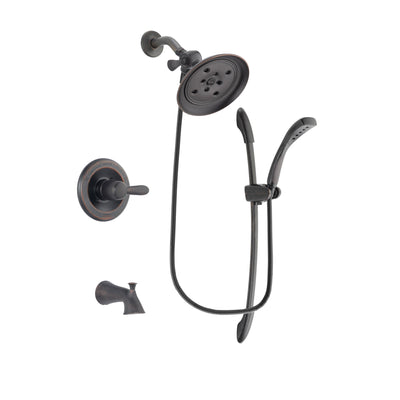 Delta Lahara Venetian Bronze Finish Tub and Shower Faucet System Package with Large Rain Shower Head and 1-Spray Handshower with Slide Bar Includes Rough-in Valve and Tub Spout DSP2451V