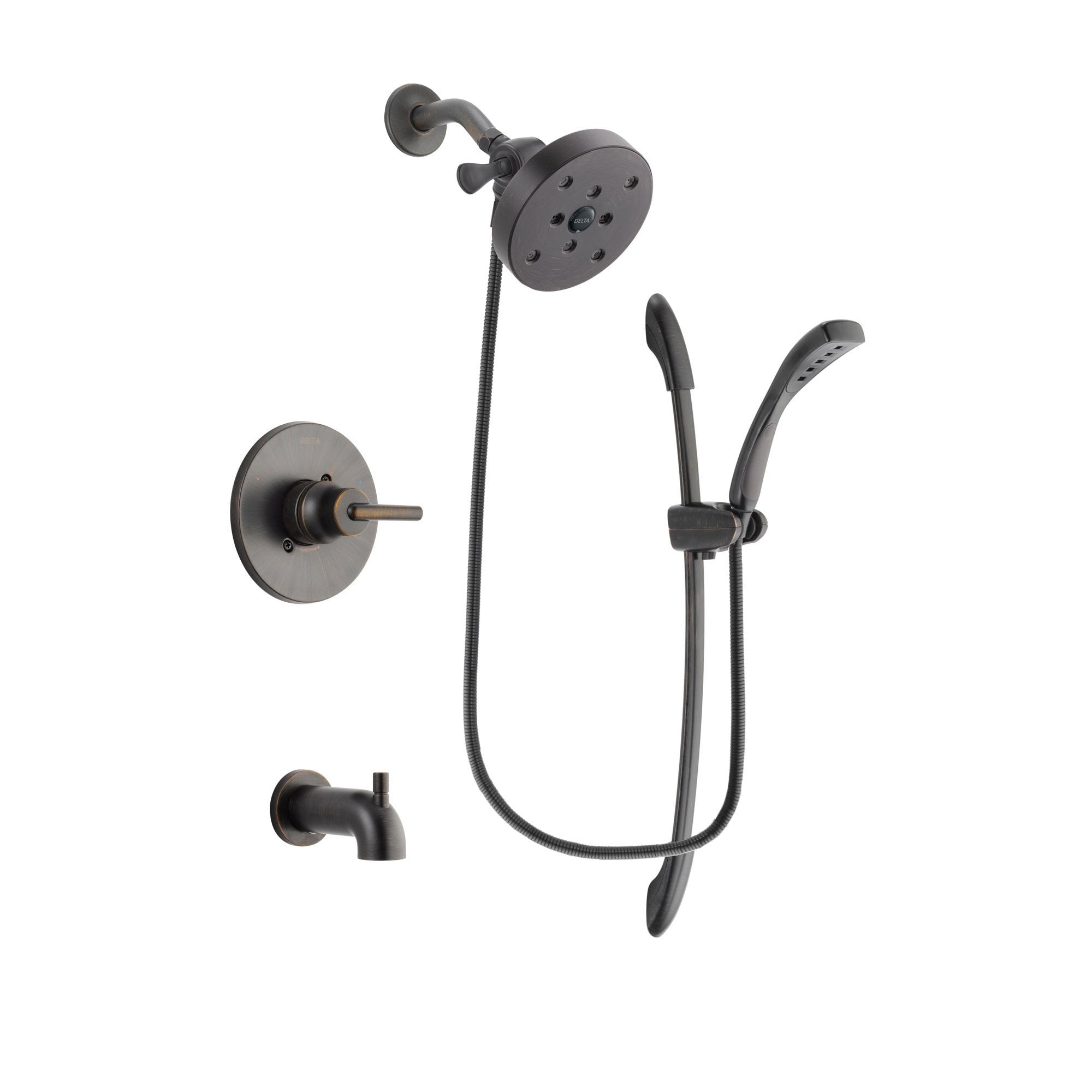Delta Trinsic Venetian Bronze Finish Tub and Shower Faucet System Package with 5-1/2 inch Showerhead and 1-Spray Handshower with Slide Bar Includes Rough-in Valve and Tub Spout DSP2483V