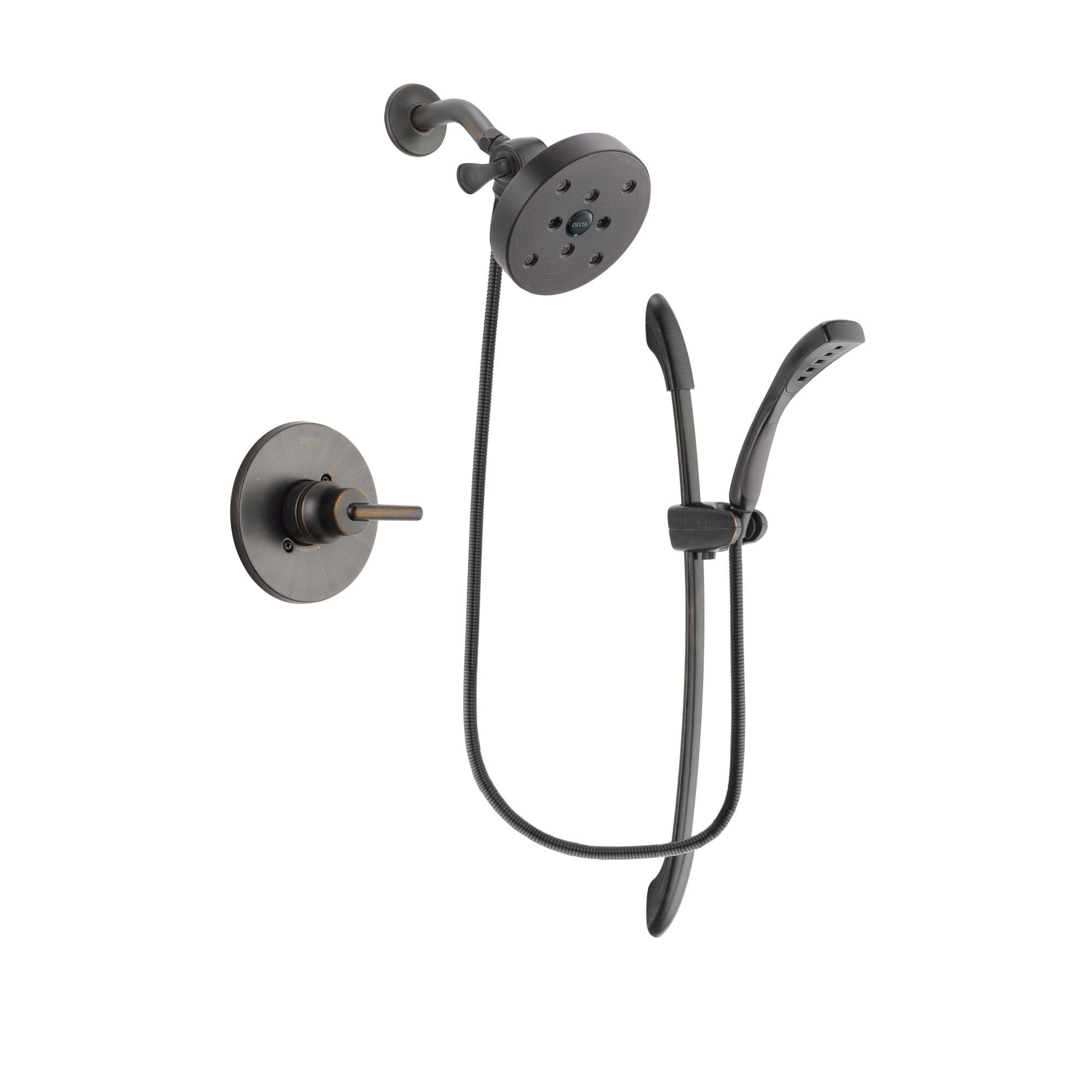 Delta Trinsic Venetian Bronze Finish Shower Faucet System Package with 5-1/2 inch Showerhead and 1-Spray Handshower with Slide Bar Includes Rough-in Valve DSP2484V