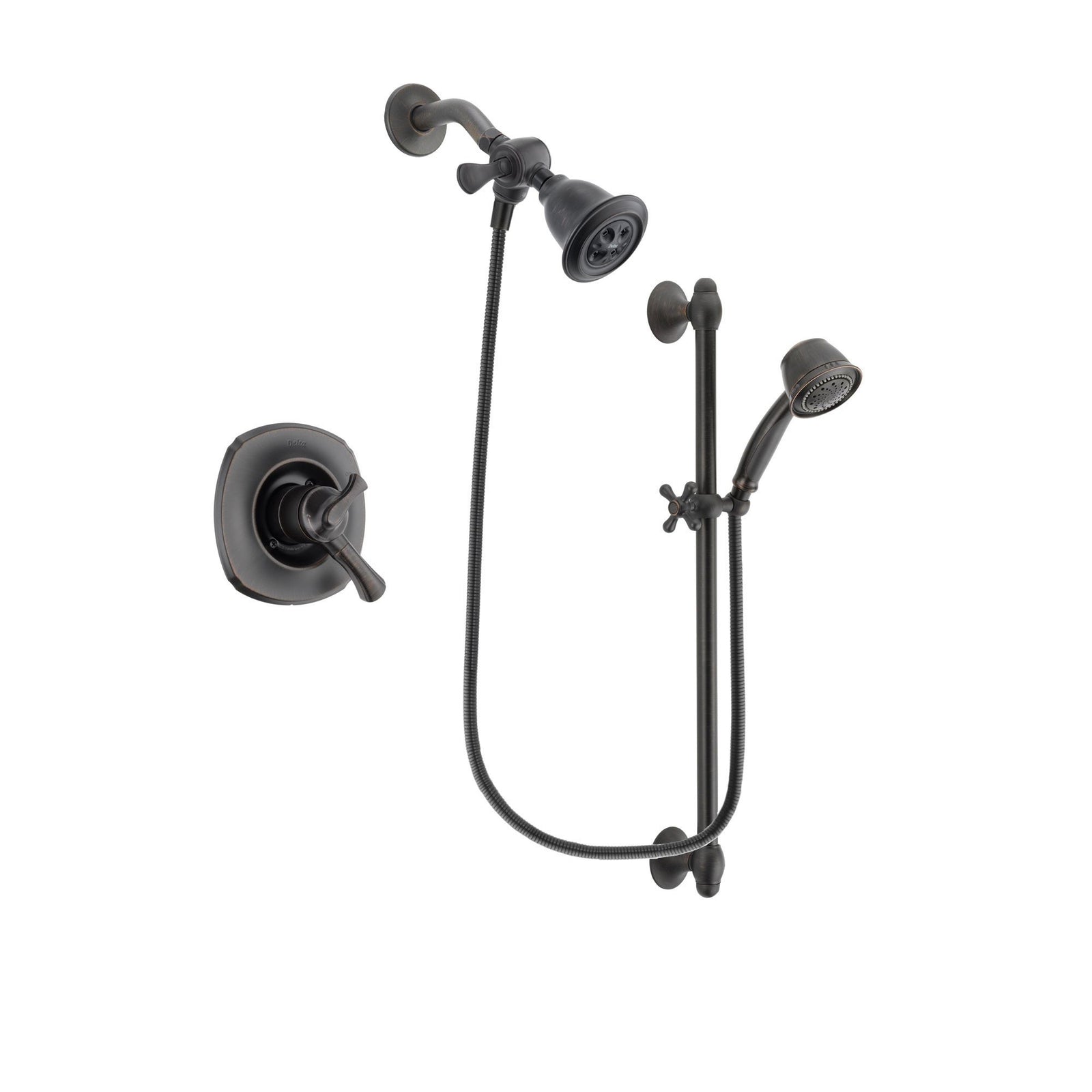 Delta Addison Venetian Bronze Finish Dual Control Shower Faucet System Package with Water Efficient Showerhead and 5-Spray Personal Handshower with Slide Bar Includes Rough-in Valve DSP2556V