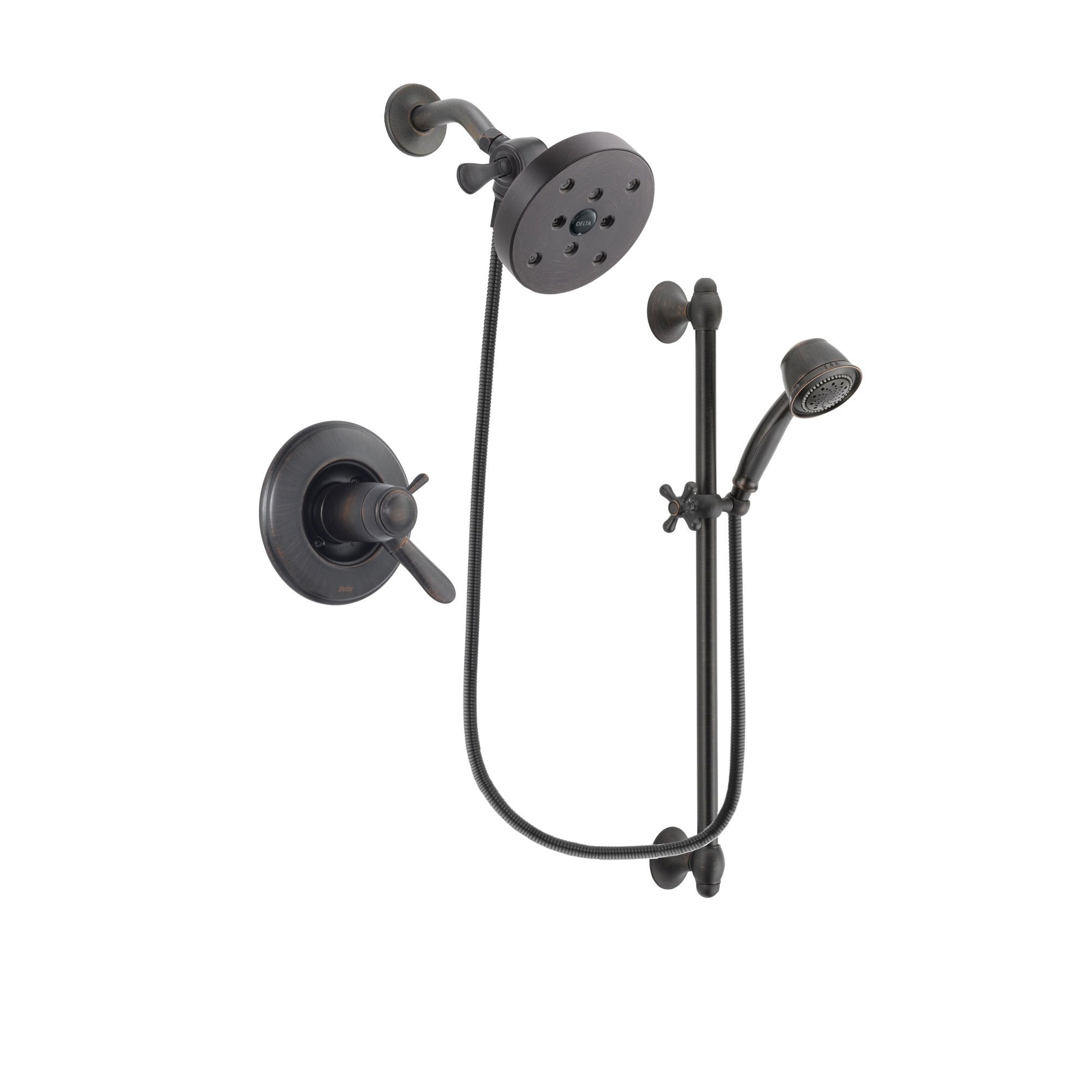 Delta Lahara Venetian Bronze Finish Thermostatic Shower Faucet System Package with 5-1/2 inch Showerhead and 5-Spray Personal Handshower with Slide Bar Includes Rough-in Valve DSP2592V