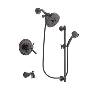 Delta Cassidy Venetian Bronze Finish Thermostatic Tub and Shower Faucet System Package with 5-1/2 inch Showerhead and 5-Spray Personal Handshower with Slide Bar Includes Rough-in Valve and Tub Spout DSP2599V