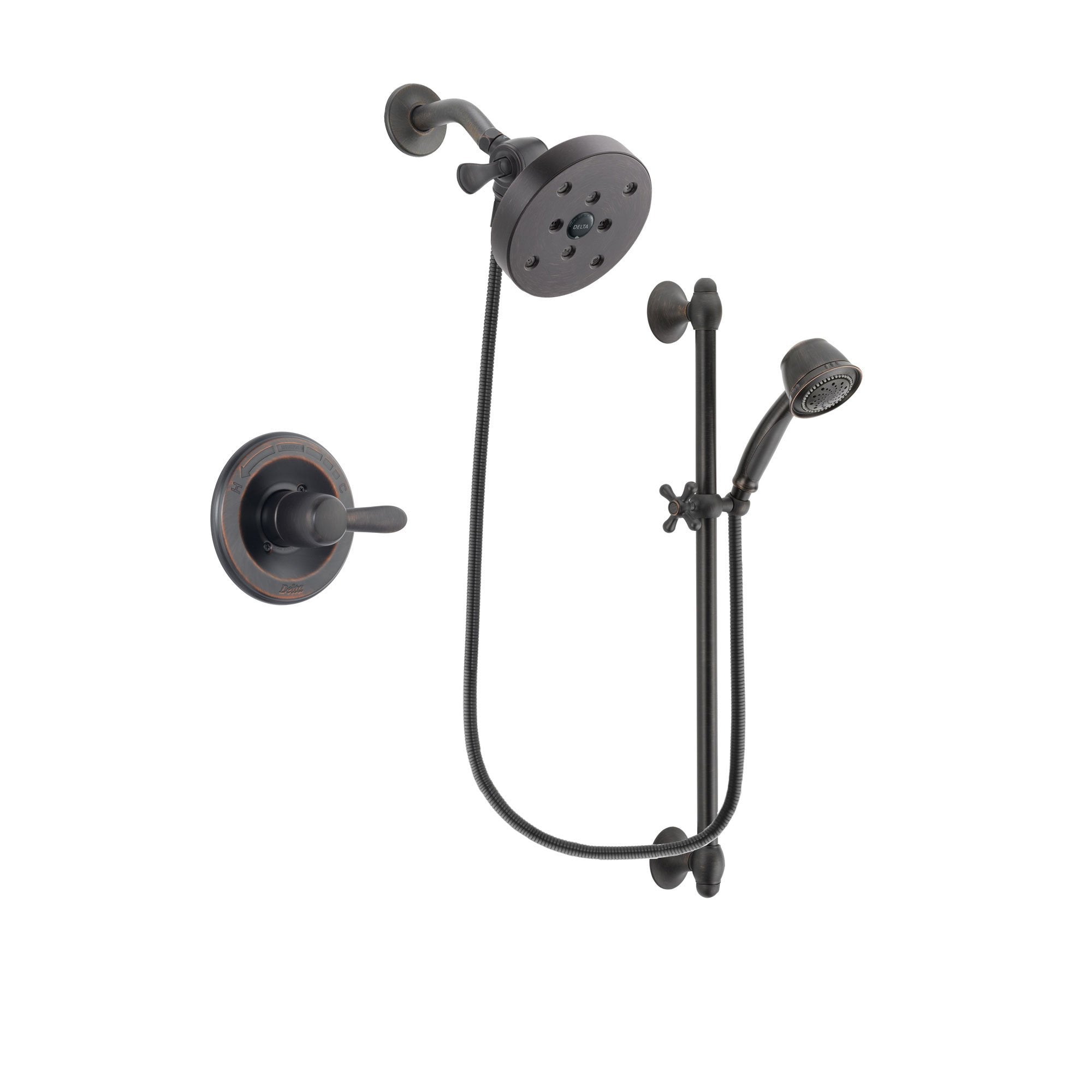 Delta Lahara Venetian Bronze Finish Shower Faucet System Package with 5-1/2 inch Showerhead and 5-Spray Personal Handshower with Slide Bar Includes Rough-in Valve DSP2602V
