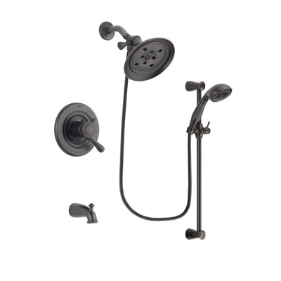 Delta Leland Venetian Bronze Finish Dual Control Tub and Shower Faucet System Package with Large Rain Shower Head and Personal Handheld Shower Spray with Slide Bar Includes Rough-in Valve and Tub Spout DSP2703V