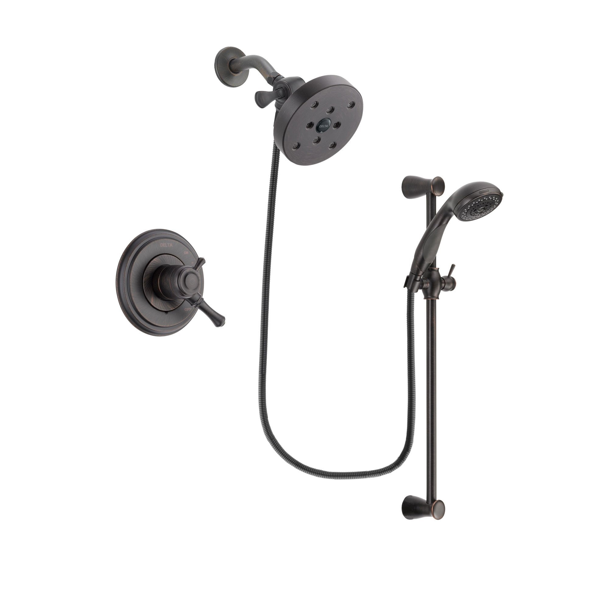 Delta Cassidy Venetian Bronze Finish Dual Control Shower Faucet System Package with 5-1/2 inch Showerhead and Personal Handheld Shower Spray with Slide Bar Includes Rough-in Valve DSP2740V