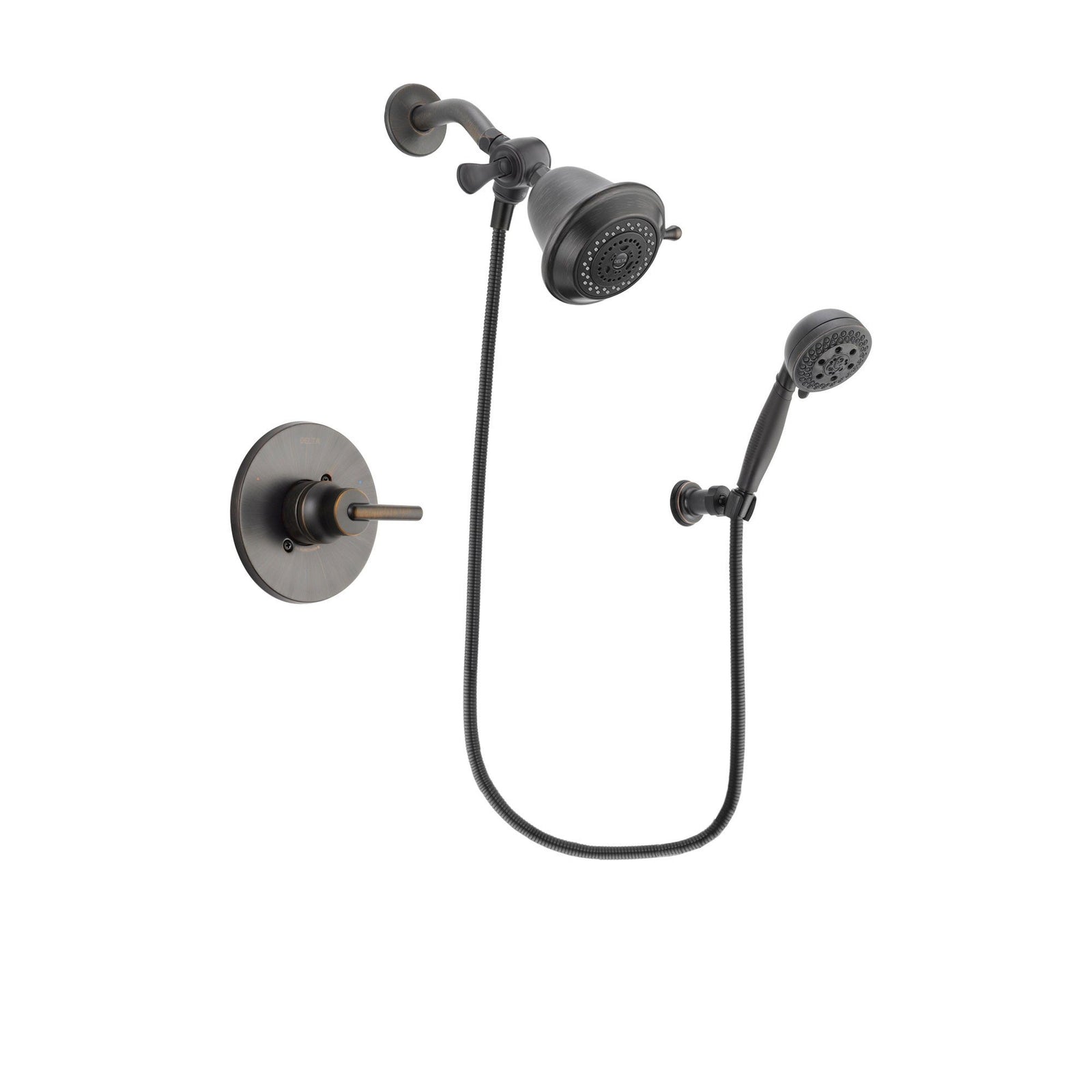 Delta Trinsic Venetian Bronze Finish Shower Faucet System Package with Shower Head and 5-Setting Wall Mount Personal Handheld Shower Spray Includes Rough-in Valve DSP2754V