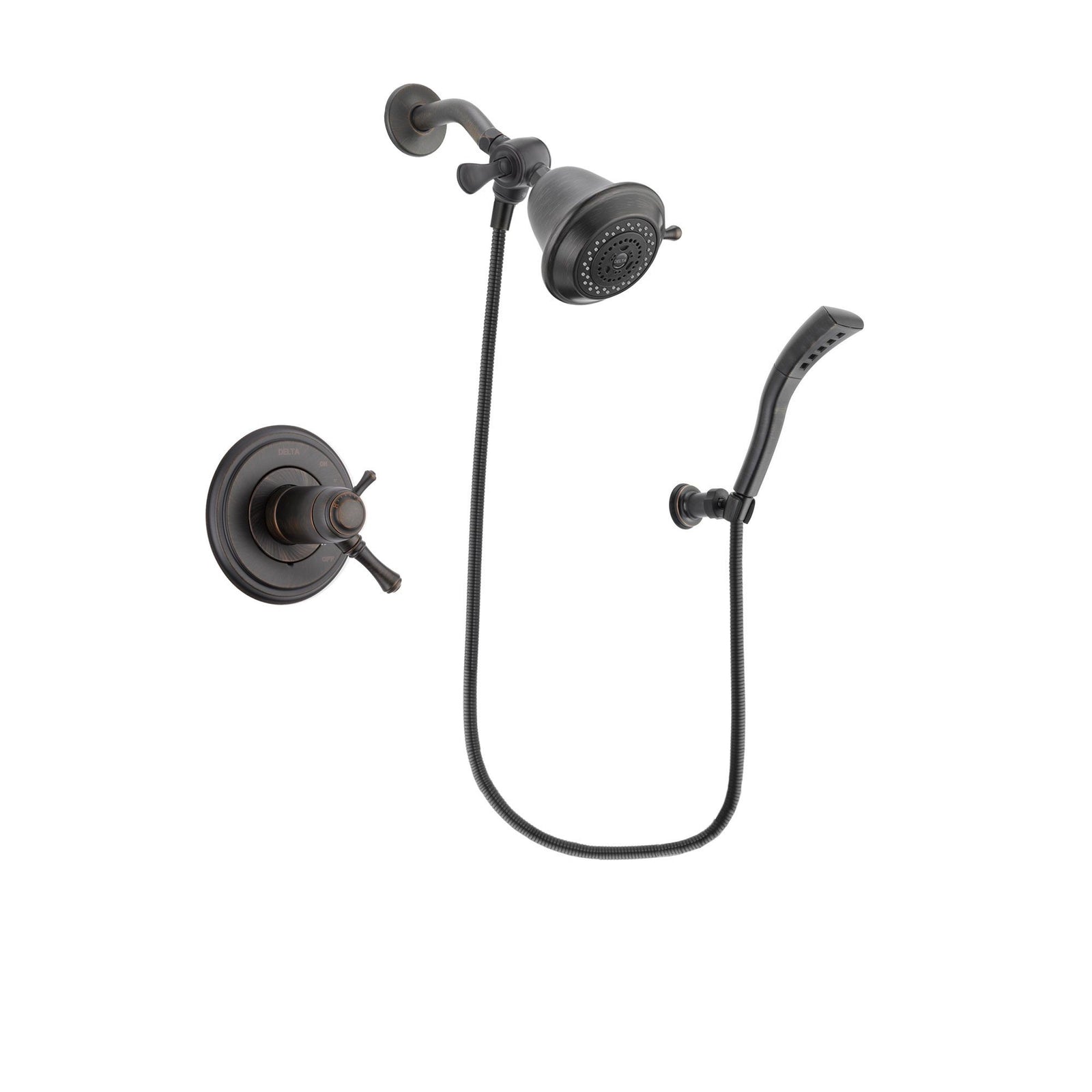 Delta Cassidy Venetian Bronze Finish Thermostatic Shower Faucet System Package with Shower Head and Modern Wall Mount Personal Handheld Shower Spray Includes Rough-in Valve DSP2870V