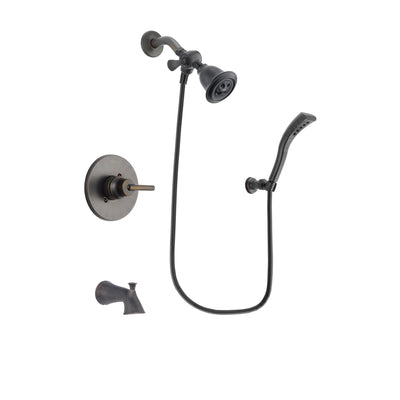 Delta Trinsic Venetian Bronze Finish Tub and Shower Faucet System Package with Water Efficient Showerhead and Modern Wall Mount Personal Handheld Shower Spray Includes Rough-in Valve and Tub Spout DSP2903V