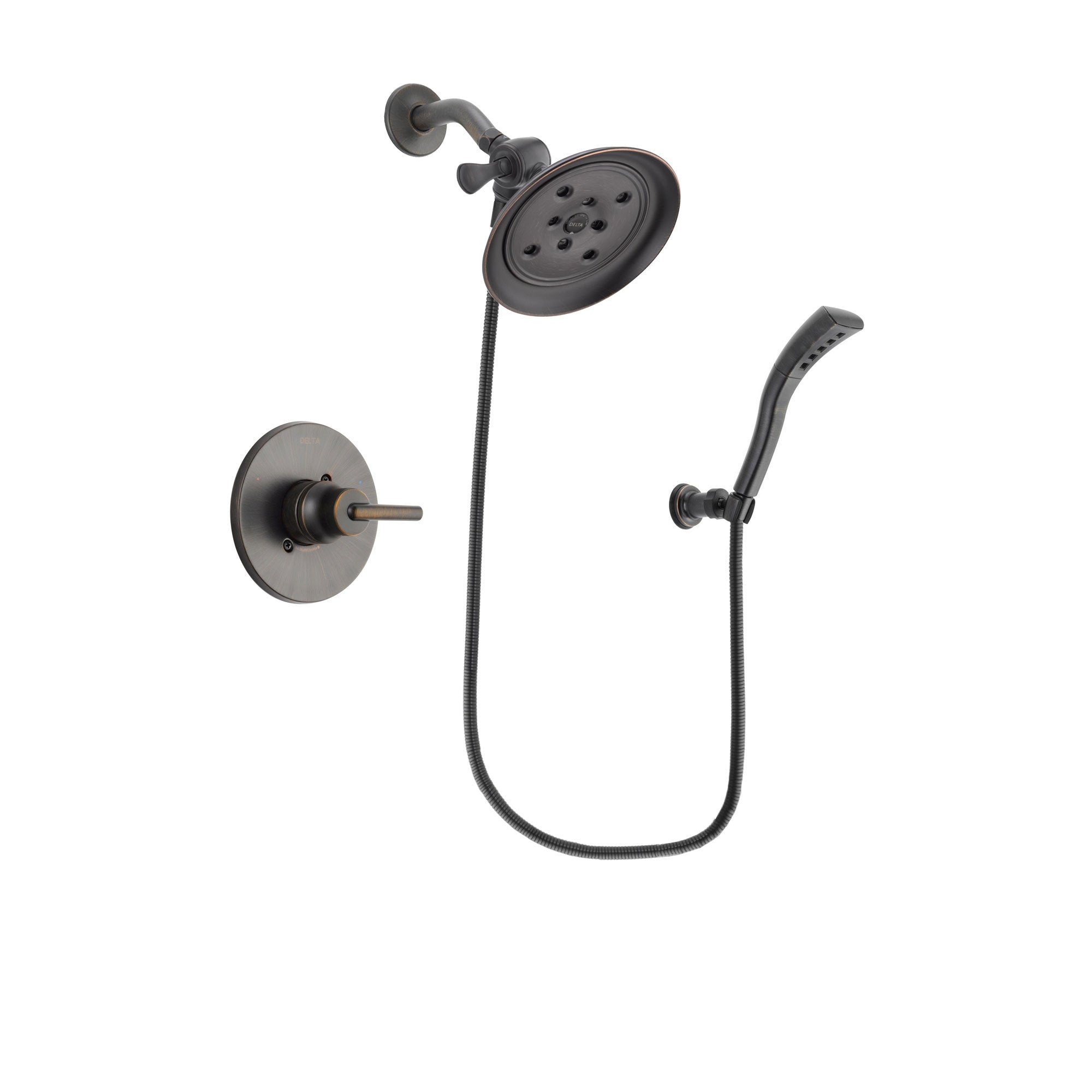 Delta Trinsic Venetian Bronze Finish Shower Faucet System Package with Large Rain Shower Head and Modern Wall Mount Personal Handheld Shower Spray Includes Rough-in Valve DSP2934V