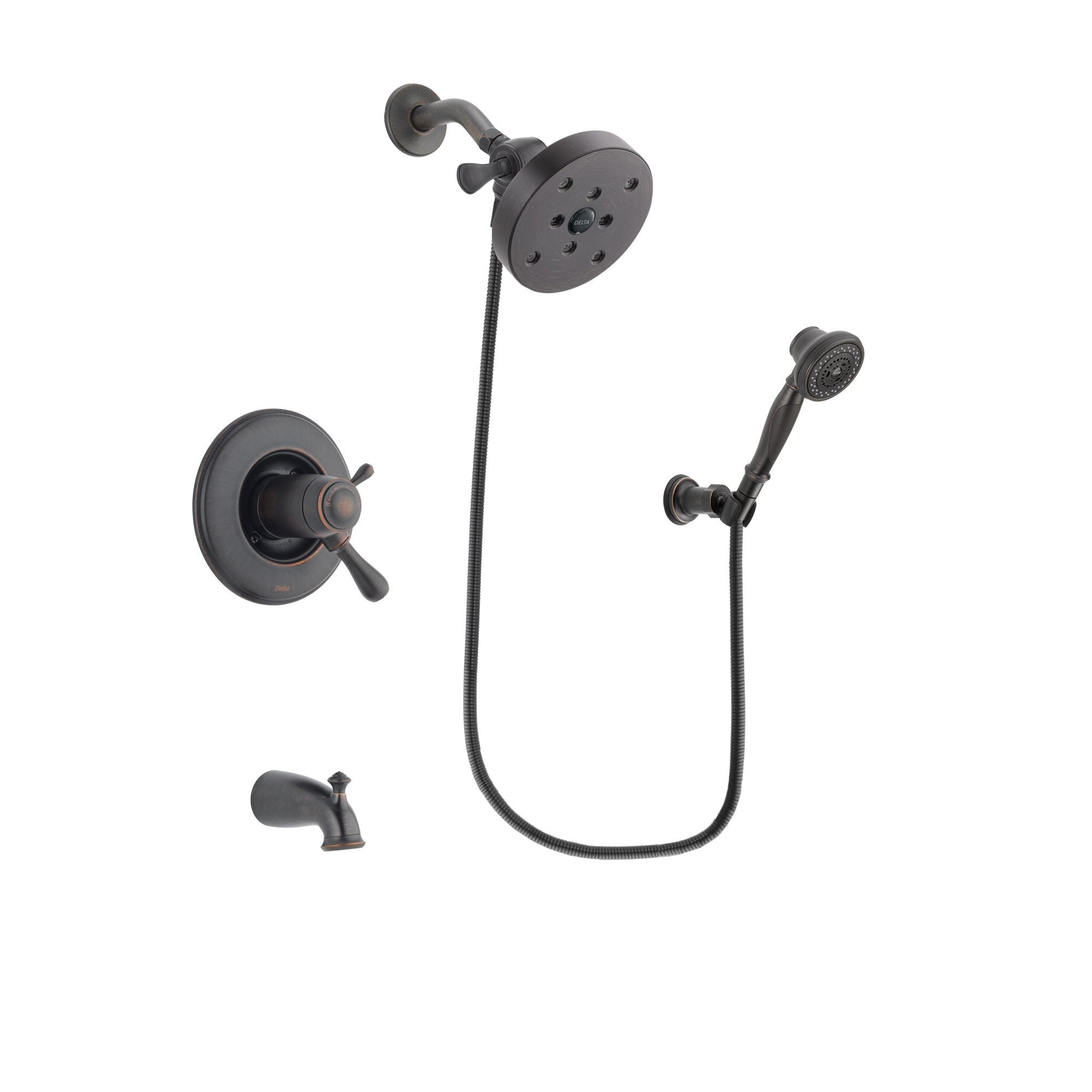 Delta Leland Venetian Bronze Finish Thermostatic Tub and Shower Faucet System Package with 5-1/2 inch Showerhead and 3-Spray Wall-Mount Hand Shower Includes Rough-in Valve and Tub Spout DSP3075V