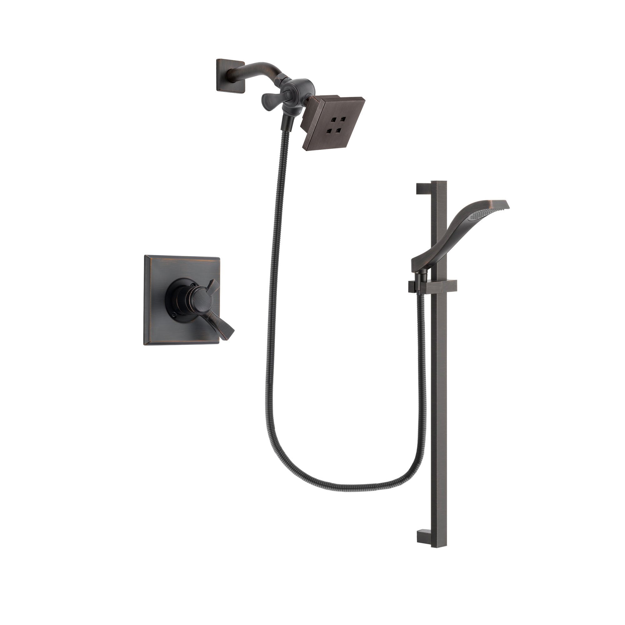 Delta Dryden Venetian Bronze Finish Dual Control Shower Faucet System Package with Square Showerhead and Modern Handheld Shower Spray with Slide Bar Includes Rough-in Valve DSP3110V