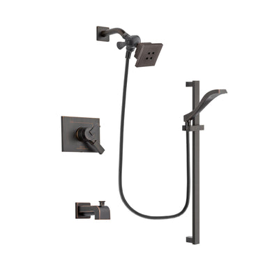 Delta Vero Venetian Bronze Finish Dual Control Tub and Shower Faucet System Package with Square Showerhead and Modern Handheld Shower Spray with Slide Bar Includes Rough-in Valve and Tub Spout DSP3111V
