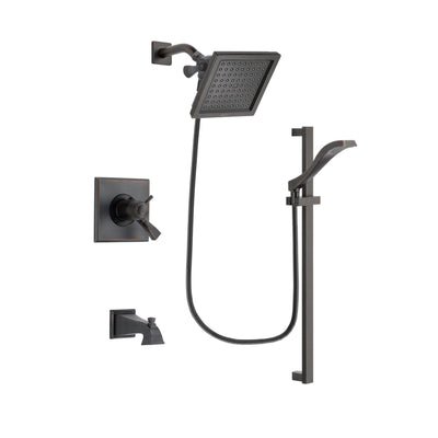 Delta Dryden Venetian Bronze Finish Thermostatic Tub and Shower Faucet System Package with 6.5-inch Square Rain Showerhead and Modern Handheld Shower Spray with Slide Bar Includes Rough-in Valve and Tub Spout DSP3113V