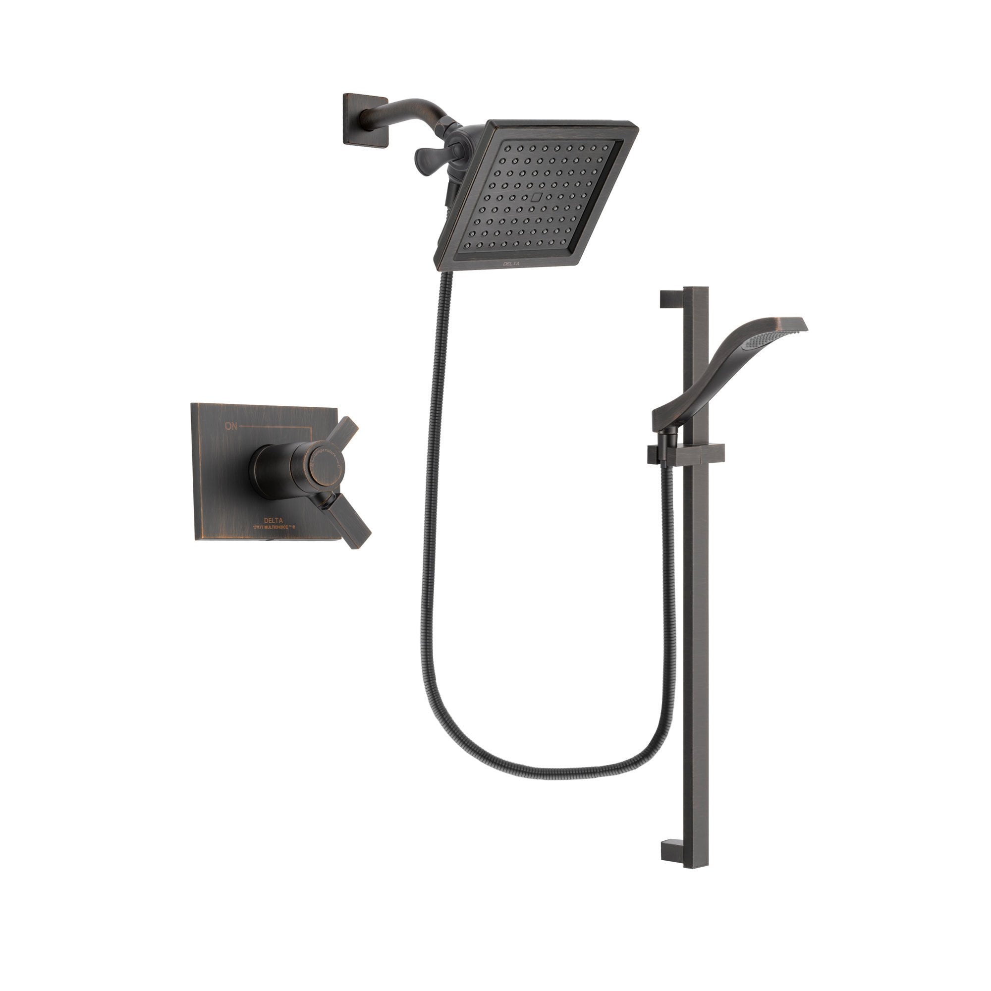 Delta Vero Venetian Bronze Finish Thermostatic Shower Faucet System Package with 6.5-inch Square Rain Showerhead and Modern Handheld Shower Spray with Slide Bar Includes Rough-in Valve DSP3116V