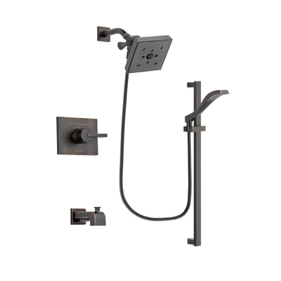 Delta Vero Venetian Bronze Finish Tub and Shower Faucet System Package with Square Shower Head and Modern Handheld Shower Spray with Slide Bar Includes Rough-in Valve and Tub Spout DSP3131V