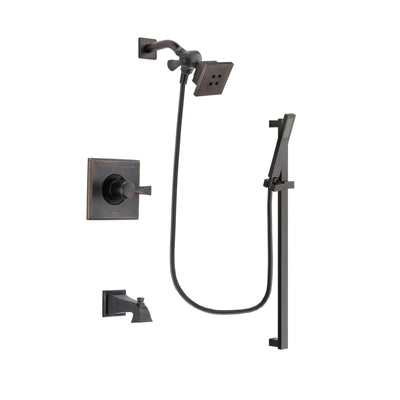 Delta Dryden Venetian Bronze Finish Tub and Shower Faucet System Package with Square Showerhead and Modern Handheld Shower Spray with Square Slide Bar Includes Rough-in Valve and Tub Spout DSP3177V