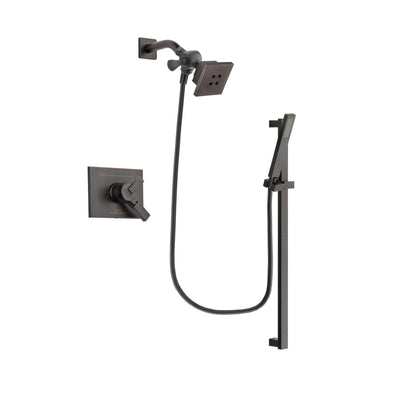 Delta Vero Venetian Bronze Finish Dual Control Shower Faucet System Package with Square Showerhead and Modern Handheld Shower Spray with Square Slide Bar Includes Rough-in Valve DSP3184V
