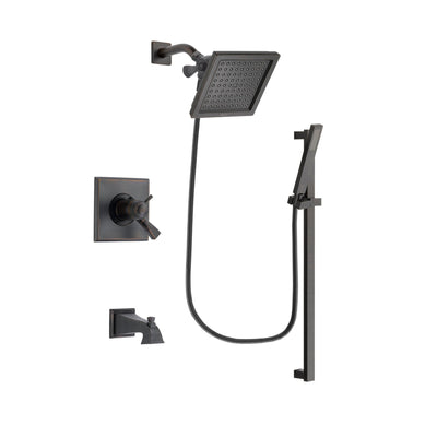 Delta Dryden Venetian Bronze Finish Thermostatic Tub and Shower Faucet System Package with 6.5-inch Square Rain Showerhead and Modern Handheld Shower Spray with Square Slide Bar Includes Rough-in Valve and Tub Spout DSP3185V