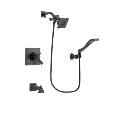 Delta Dryden Venetian Bronze Finish Thermostatic Tub and Shower Faucet System Package with Square Showerhead and Modern Wall Mount Handheld Shower Spray Includes Rough-in Valve and Tub Spout DSP3209V