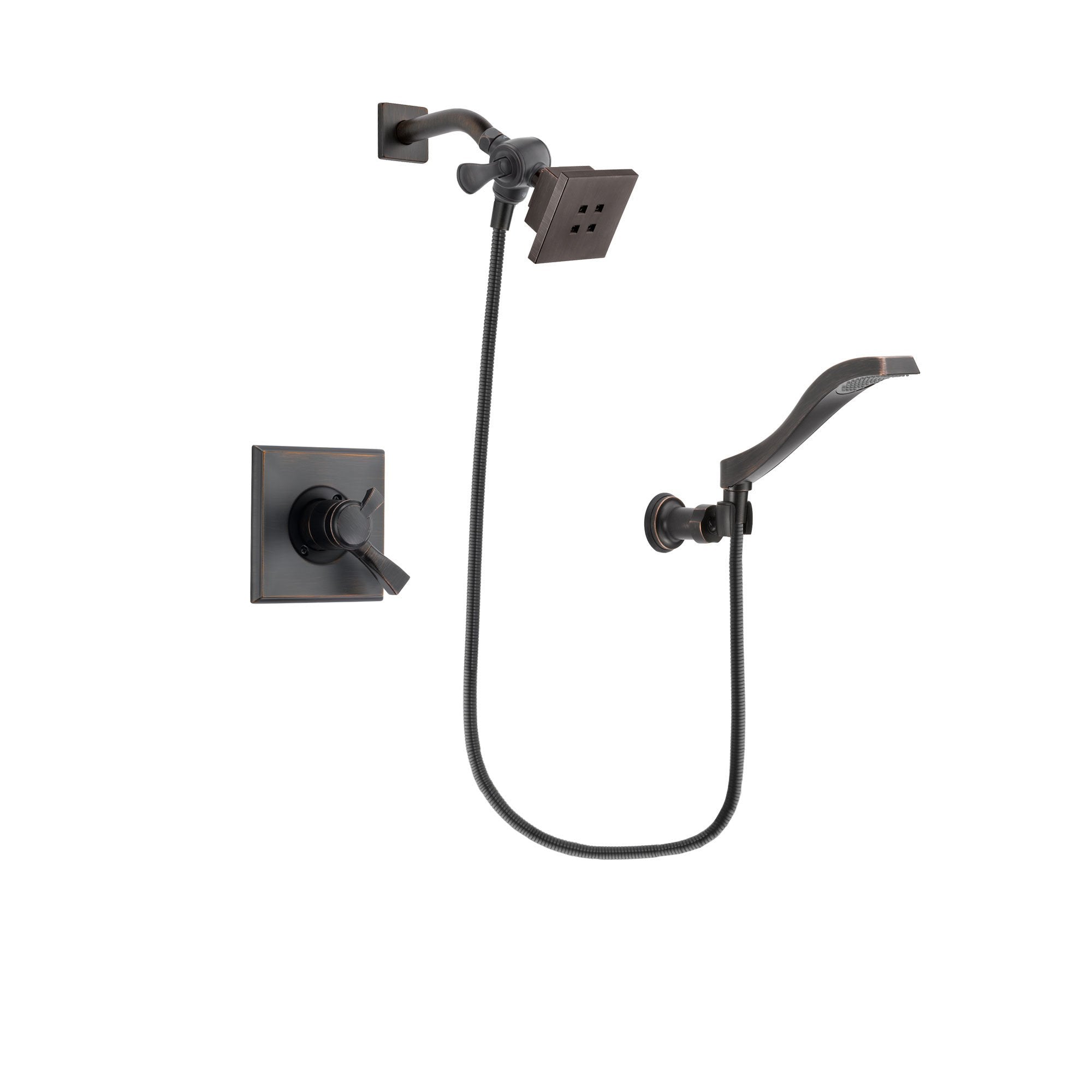 Delta Dryden Venetian Bronze Finish Dual Control Shower Faucet System Package with Square Showerhead and Modern Wall Mount Handheld Shower Spray Includes Rough-in Valve DSP3218V