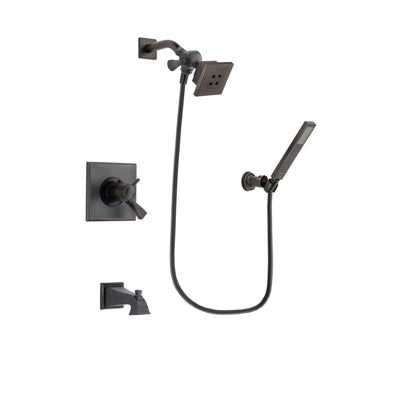 Delta Dryden Venetian Bronze Finish Thermostatic Tub and Shower Faucet System Package with Square Showerhead and Modern Wall-Mount Handheld Shower Stick Includes Rough-in Valve and Tub Spout DSP3245V
