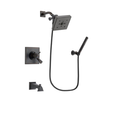 Delta Dryden Venetian Bronze Finish Thermostatic Tub and Shower Faucet System Package with Square Shower Head and Cylindrical Wall-Mount Handheld Shower Stick Includes Rough-in Valve and Tub Spout DSP3305V