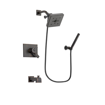 Delta Vero Venetian Bronze Finish Dual Control Tub and Shower Faucet System Package with Square Shower Head and Cylindrical Wall-Mount Handheld Shower Stick Includes Rough-in Valve and Tub Spout DSP3315V