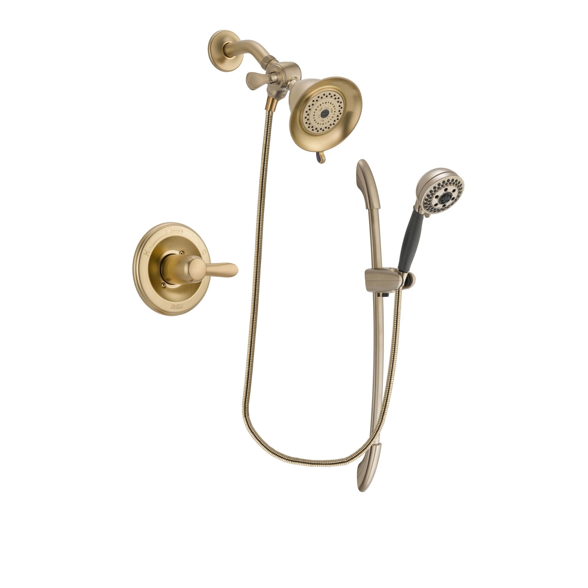 Delta Lahara Champagne Bronze Finish Shower Faucet System Package with Water-Efficient Shower Head and 5-Spray Handshower with Slide Bar Includes Rough-in Valve DSP3326V