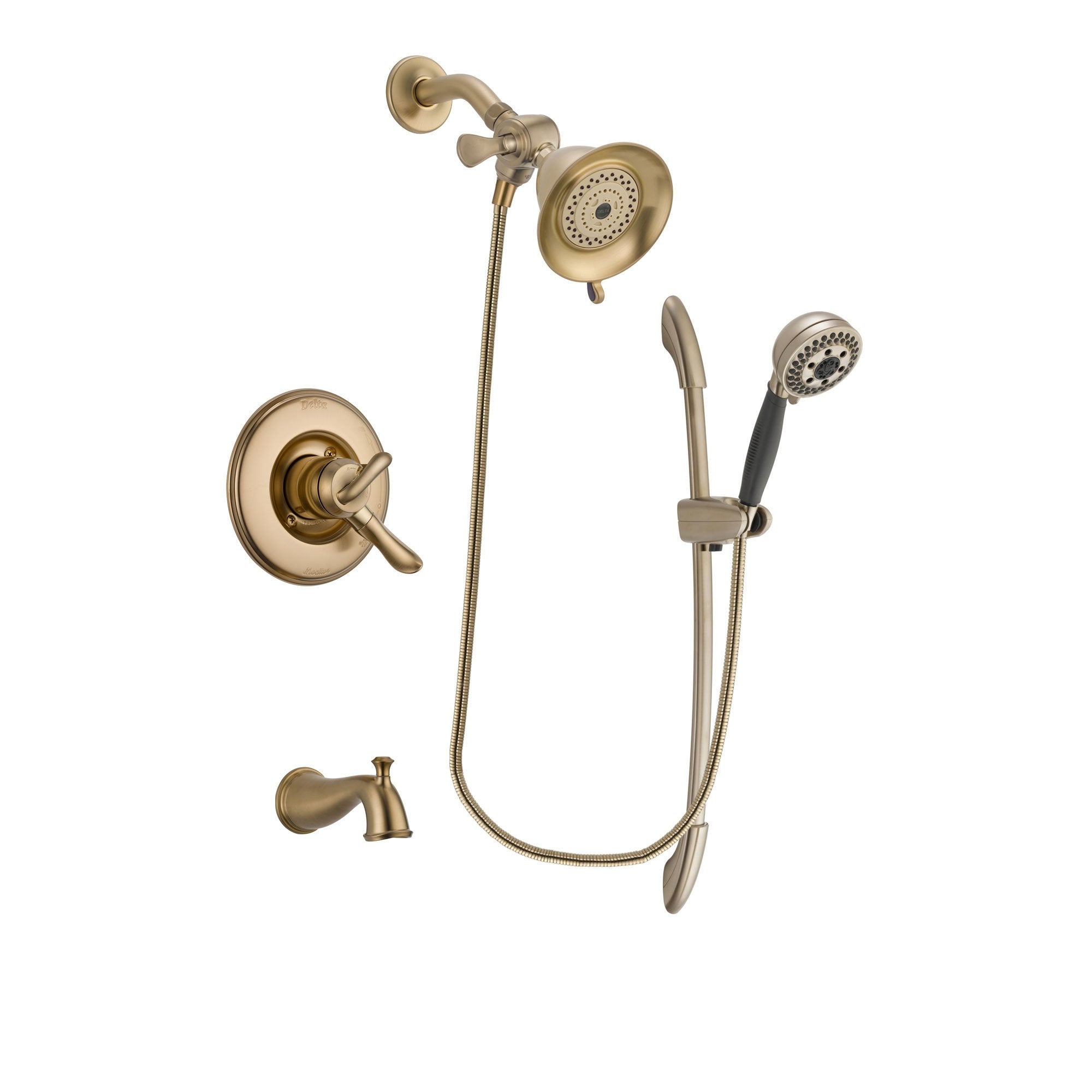 Delta Linden Champagne Bronze Finish Dual Control Tub and Shower Faucet System Package with Water-Efficient Shower Head and 5-Spray Handshower with Slide Bar Includes Rough-in Valve and Tub Spout DSP3339V