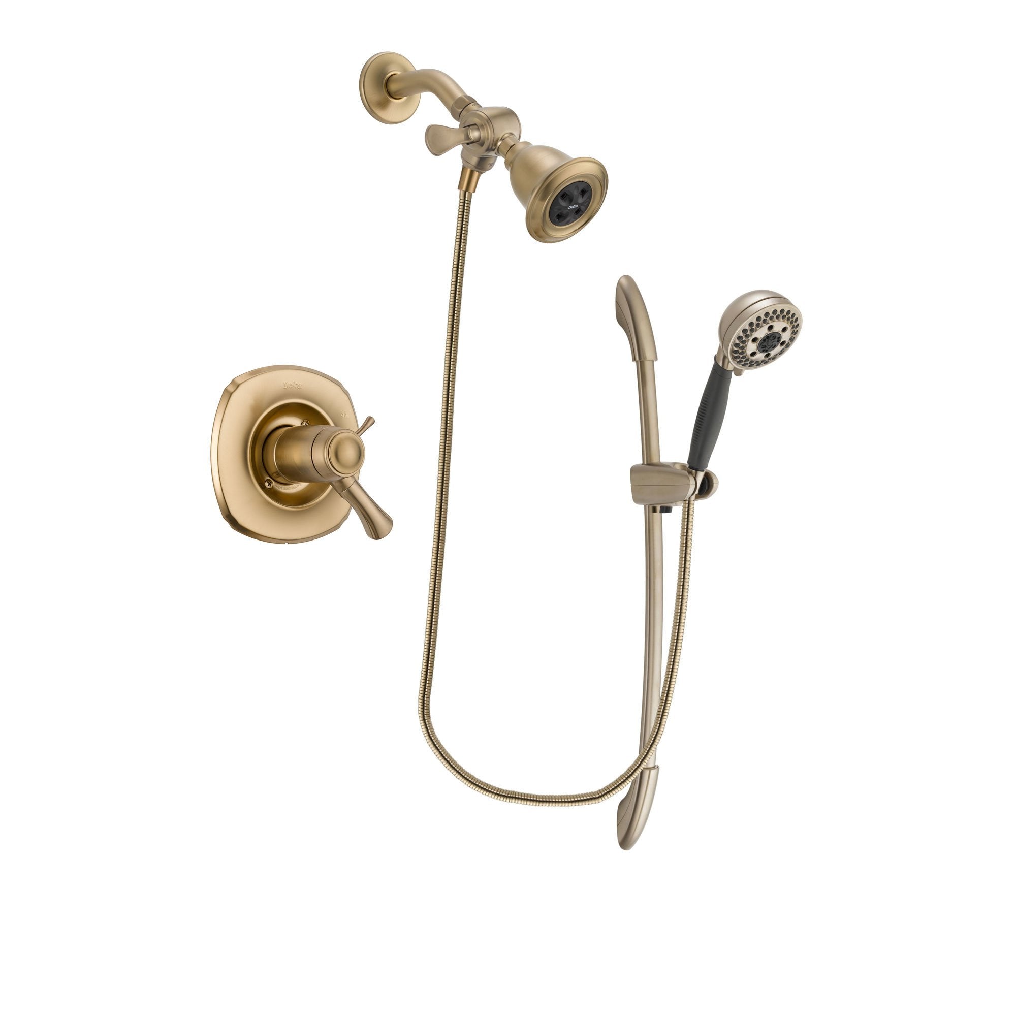 Delta Addison Champagne Bronze Finish Thermostatic Shower Faucet System Package with Water Efficient Showerhead and 5-Spray Handshower with Slide Bar Includes Rough-in Valve DSP3348V