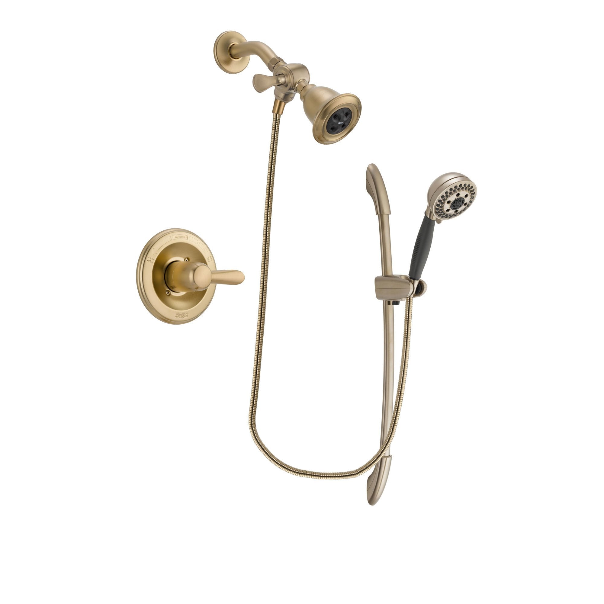 Delta Lahara Champagne Bronze Finish Shower Faucet System Package with Water Efficient Showerhead and 5-Spray Handshower with Slide Bar Includes Rough-in Valve DSP3352V