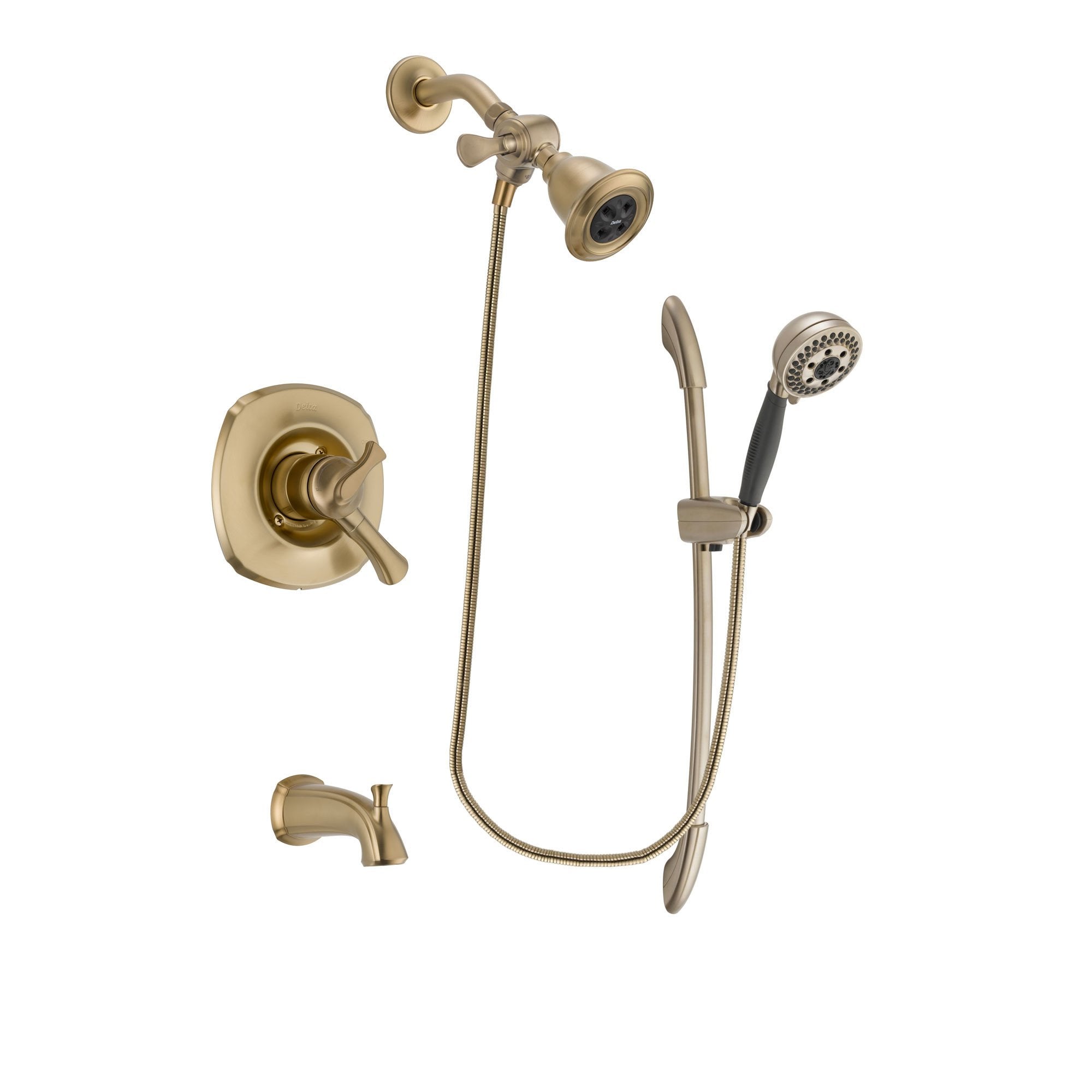 Delta Addison Champagne Bronze Finish Dual Control Tub and Shower Faucet System Package with Water Efficient Showerhead and 5-Spray Handshower with Slide Bar Includes Rough-in Valve and Tub Spout DSP3363V