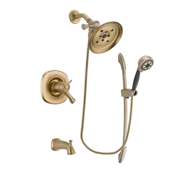 Delta Addison Champagne Bronze Finish Thermostatic Tub and Shower Faucet System Package with Large Rain Shower Head and 5-Spray Handshower with Slide Bar Includes Rough-in Valve and Tub Spout DSP3373V