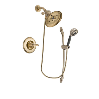 Delta Linden Champagne Bronze Finish Shower Faucet System Package with Large Rain Shower Head and 5-Spray Handshower with Slide Bar Includes Rough-in Valve DSP3384V