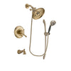 Delta Cassidy Champagne Bronze Finish Dual Control Tub and Shower Faucet System Package with Large Rain Shower Head and 5-Spray Handshower with Slide Bar Includes Rough-in Valve and Tub Spout DSP3393V