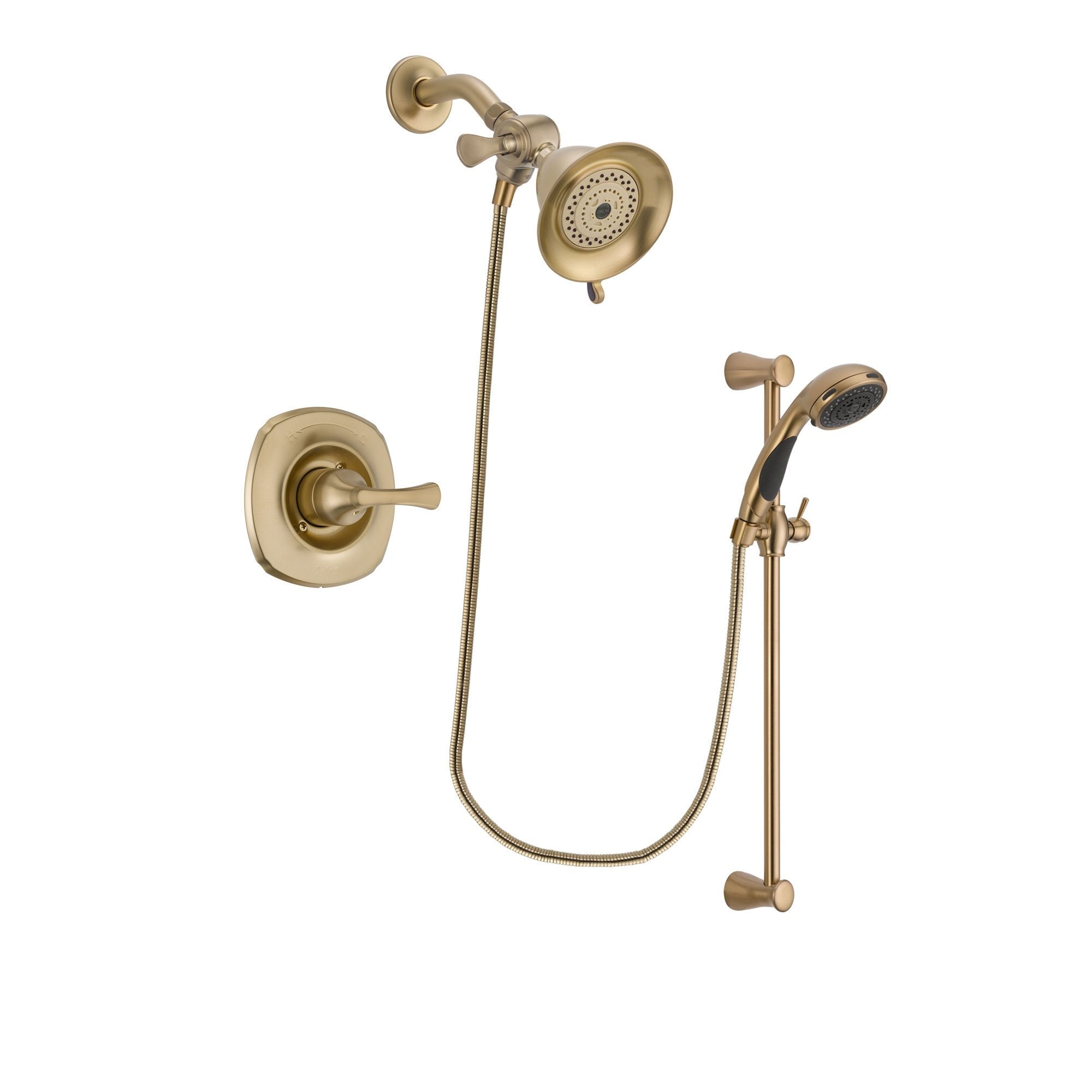 Delta Addison Champagne Bronze Finish Shower Faucet System Package with Water-Efficient Shower Head and Personal Handheld Shower Sprayer with Slide Bar Includes Rough-in Valve DSP3434V