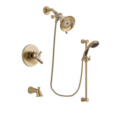 Delta Trinsic Champagne Bronze Finish Dual Control Tub and Shower Faucet System Package with Water-Efficient Shower Head and Personal Handheld Shower Sprayer with Slide Bar Includes Rough-in Valve and Tub Spout DSP3439V