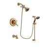 Delta Lahara Champagne Bronze Finish Thermostatic Tub and Shower Faucet System Package with Water Efficient Showerhead and Personal Handheld Shower Sprayer with Slide Bar Includes Rough-in Valve and Tub Spout DSP3447V