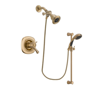 Delta Addison Champagne Bronze Finish Thermostatic Shower Faucet System Package with Water Efficient Showerhead and Personal Handheld Shower Sprayer with Slide Bar Includes Rough-in Valve DSP3452V
