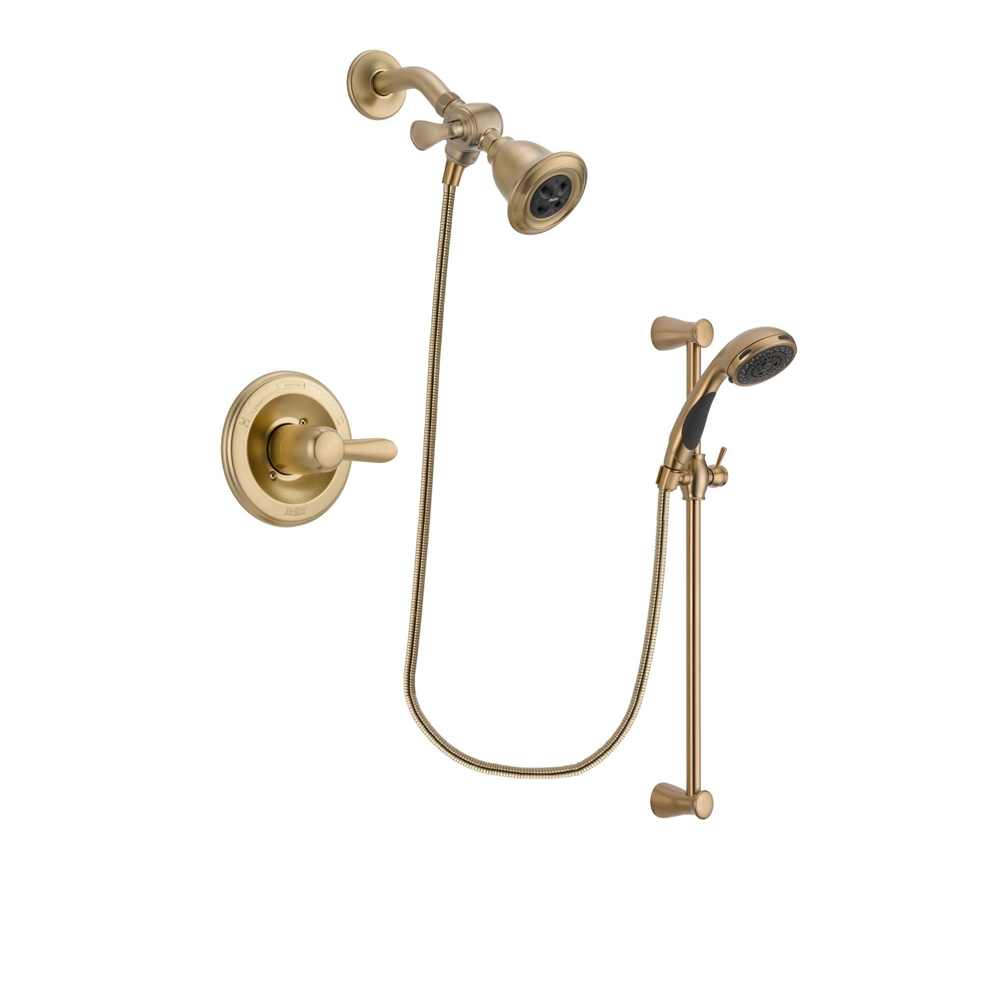 Delta Lahara Champagne Bronze Finish Shower Faucet System Package with Water Efficient Showerhead and Personal Handheld Shower Sprayer with Slide Bar Includes Rough-in Valve DSP3456V