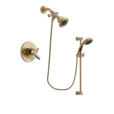 Delta Trinsic Champagne Bronze Finish Dual Control Shower Faucet System Package with Water Efficient Showerhead and Personal Handheld Shower Sprayer with Slide Bar Includes Rough-in Valve DSP3466V