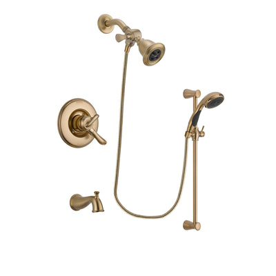 Delta Linden Champagne Bronze Finish Dual Control Tub and Shower Faucet System Package with Water Efficient Showerhead and Personal Handheld Shower Sprayer with Slide Bar Includes Rough-in Valve and Tub Spout DSP3469V
